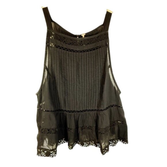 Free People Black Constant Crush Pintucked Bohemian Style Sleeveless Top Size M - Picture 3 of 10